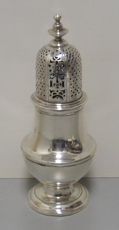 Appraisal: GEORGE II SILVER CASTER LONDON Footed vase form with domed