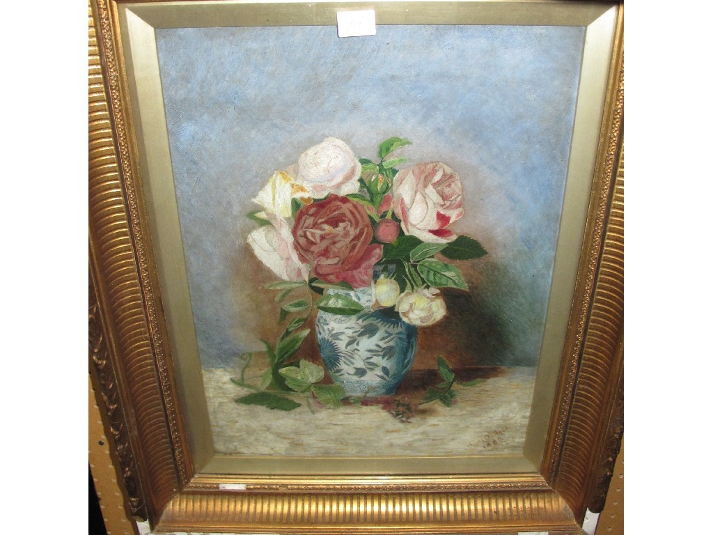 Appraisal: Oil on canvas 'Roses' indistinctly signed and dated lower right