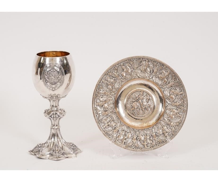 Appraisal: German silver chalice with gold wash interior hallmarked and inscribed