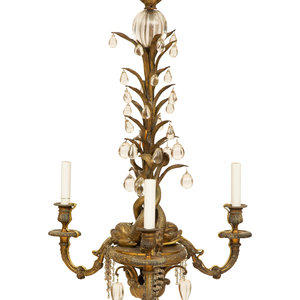 Appraisal: A French Gilt Bronze Three-Light Dolphin Chandelier Attributed to Henri