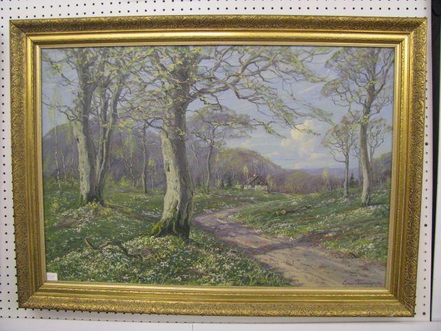 Appraisal: Ejnar Thornvig Oil on Canvas spring landscape signed dated