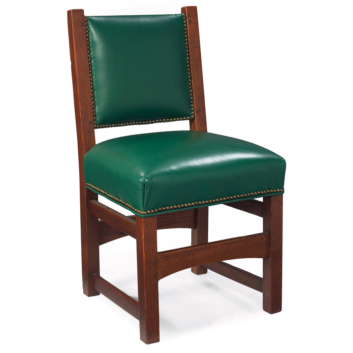 Appraisal: Gustav Stickley side chair recovered leather seat and back cushions