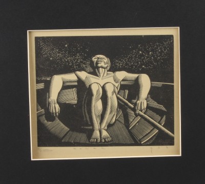 Appraisal: Woodblock print entitled Rower and dated sheet size w x