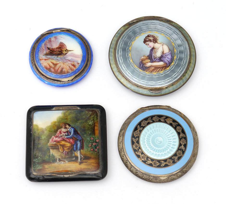 Appraisal: GUILLOCHE ENAMEL COMPACTS pieces total to include Austrian sterling with