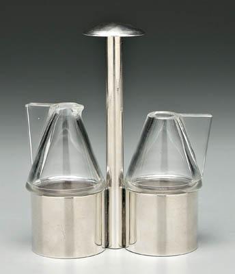 Appraisal: Josef Hoffmann silver glass cruet silver plated stand with glass