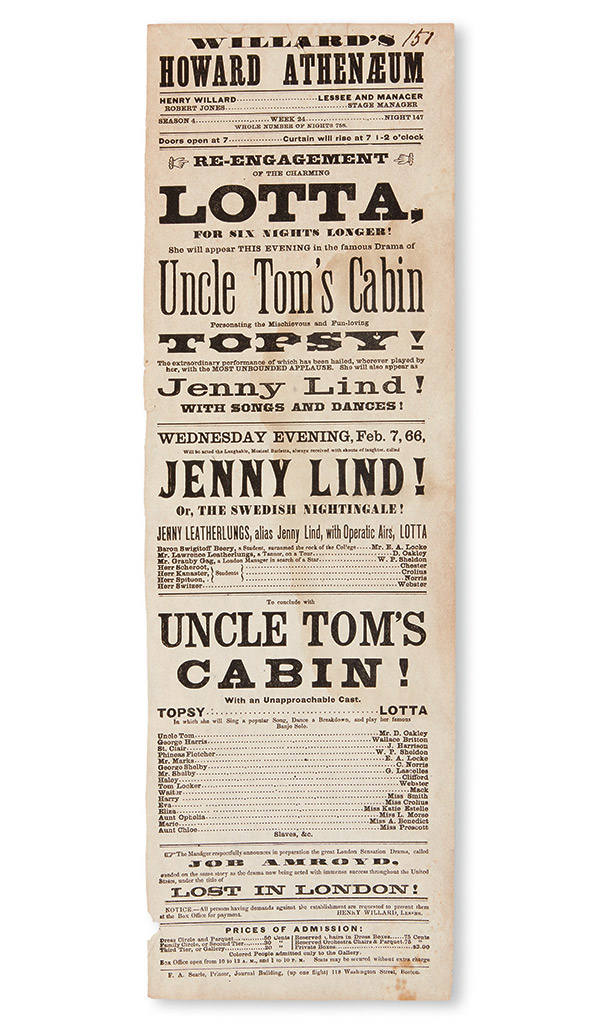 Appraisal: MUSIC--THEATRE STOWE HARRIET BEECHER Uncle Tom's Cabin Topsy played by