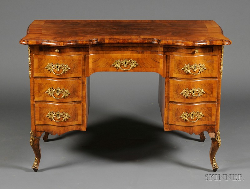 Appraisal: French Rococo Revival Gilt-bronze Mounted and Crossbanded Walnut Bureau late