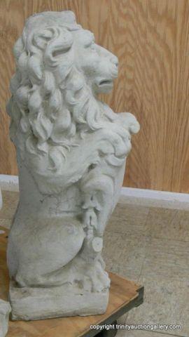 Appraisal: Solid Concrete Lion Presenting a Shield Solid concrete form not