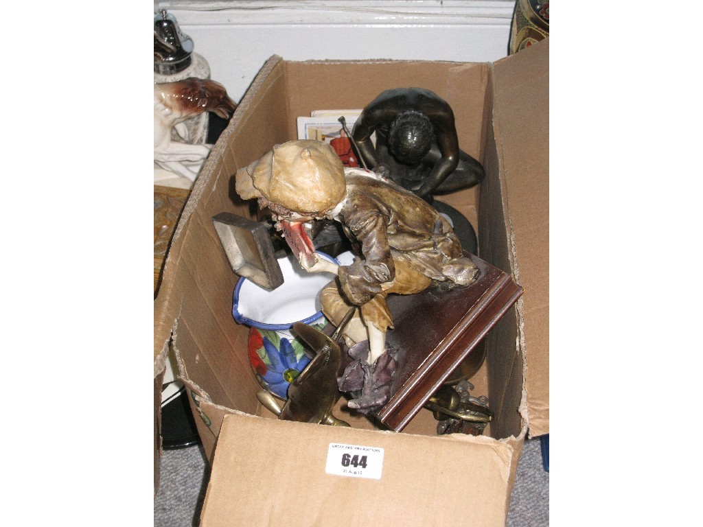 Appraisal: Box of assorted items to include brass and bronze like