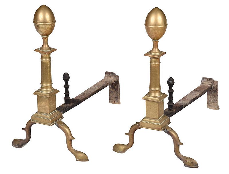 Appraisal: Pair of Boston Federal Brass Andirons attributed to John Molineux