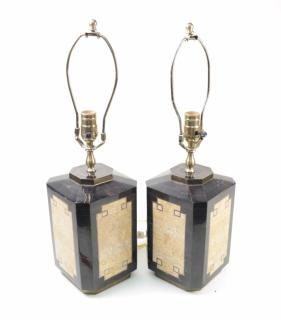 Appraisal: Pair of Ebony Laminated Lamps Pair of ebony laminated lamps