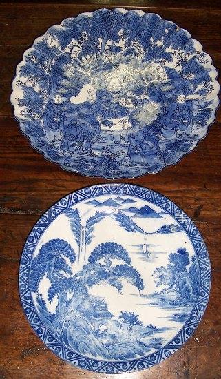 Appraisal: A Japanese blue and white saucer dish decorated a landscape