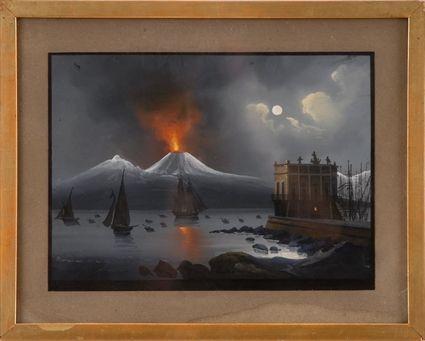 Appraisal: CONTINENTAL SCHOOL MT VESUVIUS Gouache on paper mounted on textured