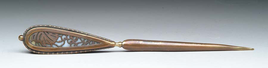 Appraisal: TIFFANY LETTER OPENER Letter opener has openwork grapevine pattern in