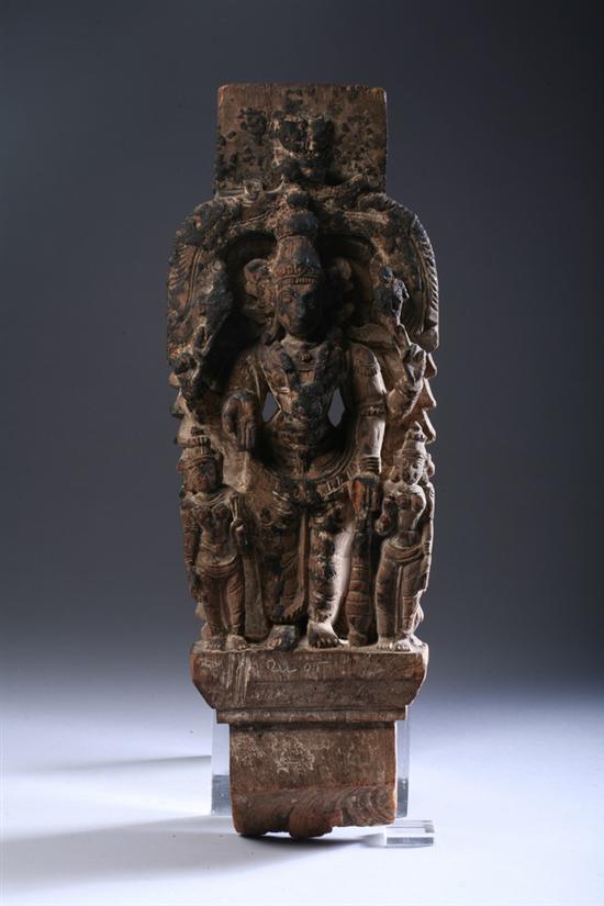 Appraisal: INDIAN WOOD FIGURAL PANEL - in high PROVENANCE J Denton