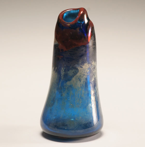 Appraisal: Kathe blue iridescent studio glass vase Cypriote silver and brown