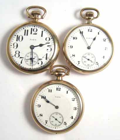 Appraisal: THREE ELGIN OPENFACE POCKET WATCHES model grade size jewels c