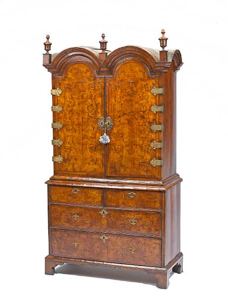 Appraisal: A good Queen Anne walnut double dome cabinet on chest