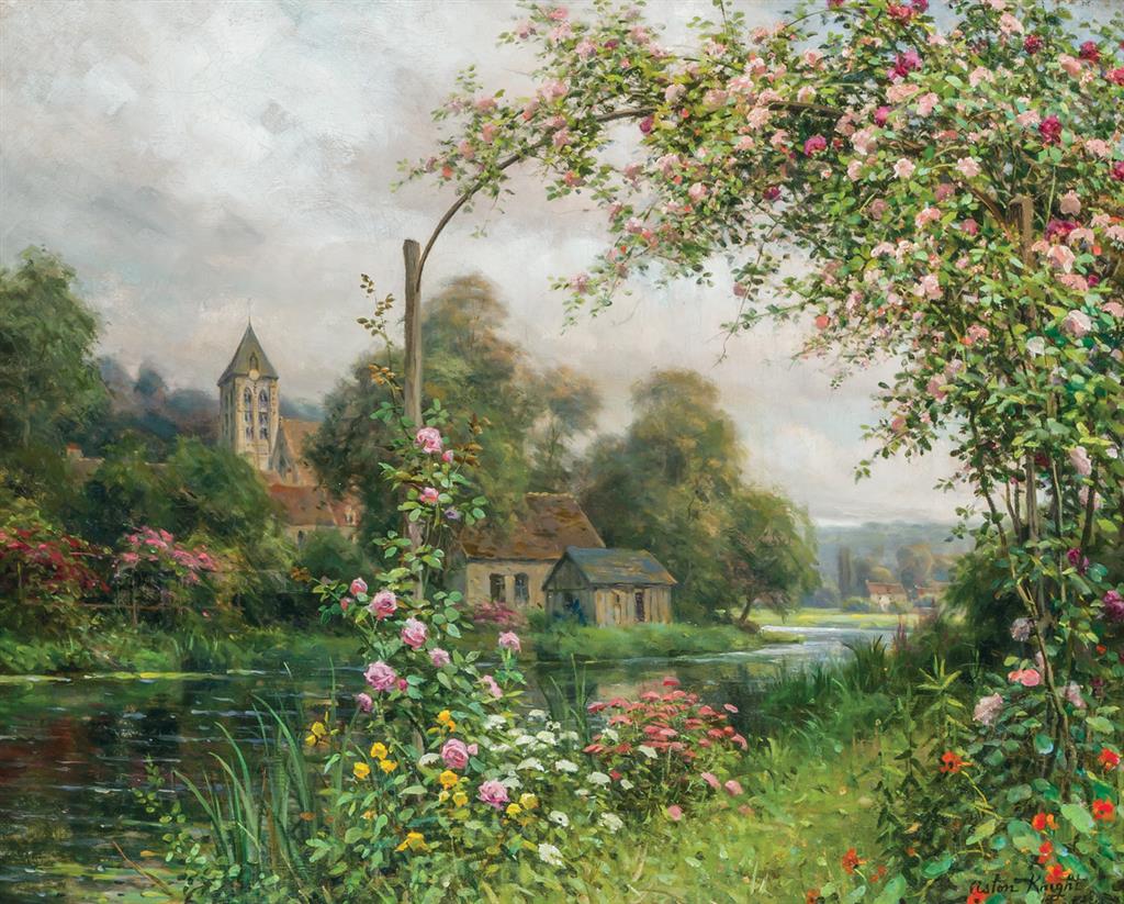 Appraisal: LOUIS ASTON KNIGHT American - Flowers Along the River oil