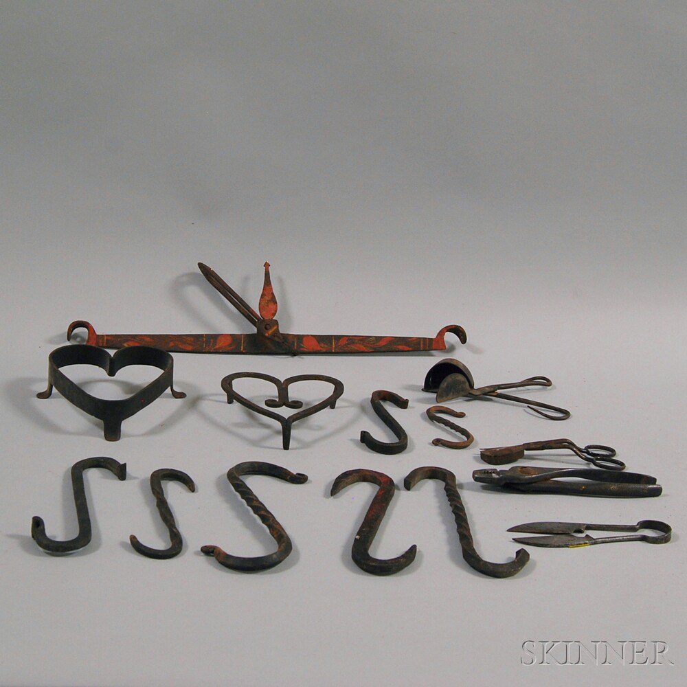 Appraisal: Fourteen Wrought Iron Domestic Items th and th century including