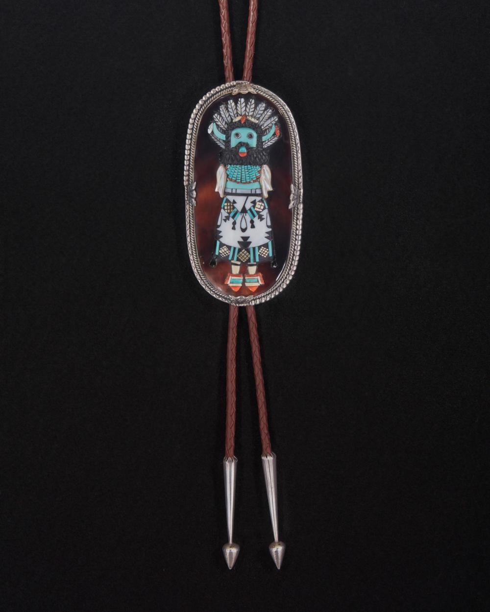 Appraisal: An elaborate Zuni inlaid Shalako bolo tie - Zuni New