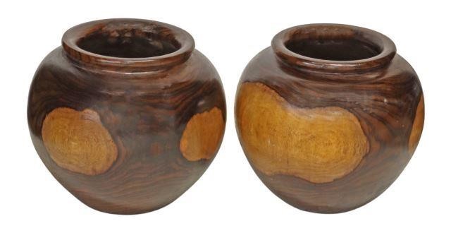 Appraisal: lot of Turned wood vases vessels Indonesia approx h diam