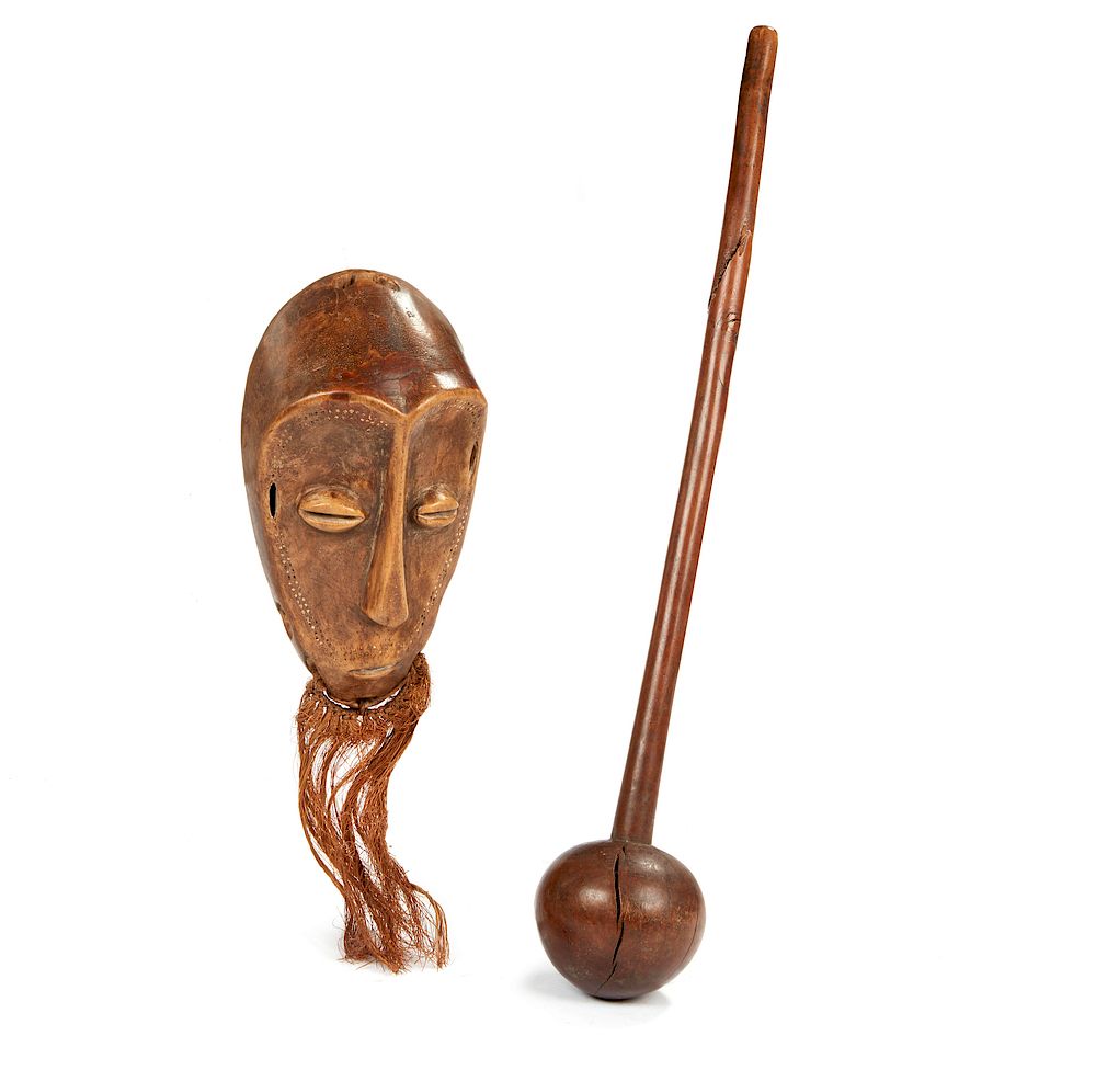 Appraisal: Lega Mask and Zulu Club Lega wood and fiber mask