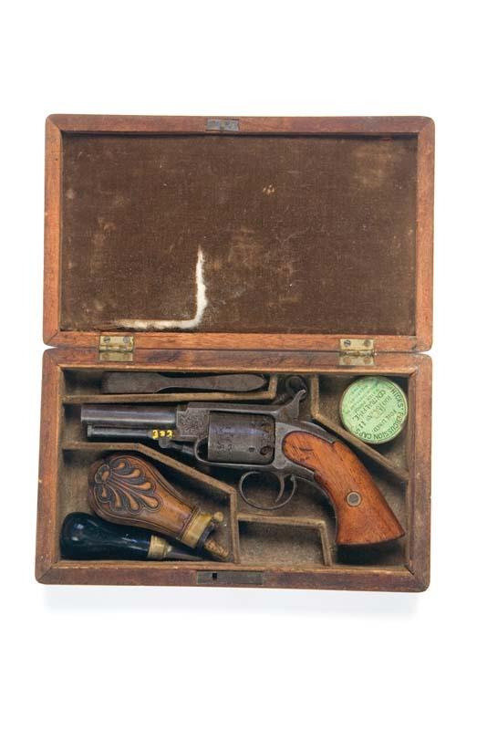 Appraisal: CASED CHARLES WARNER POCKET REVOLVER American mid th century Cylinder