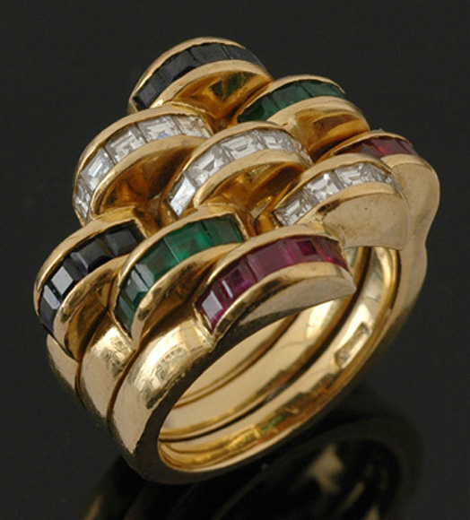 Appraisal: A trio of diamond and gem set rings Comprising three