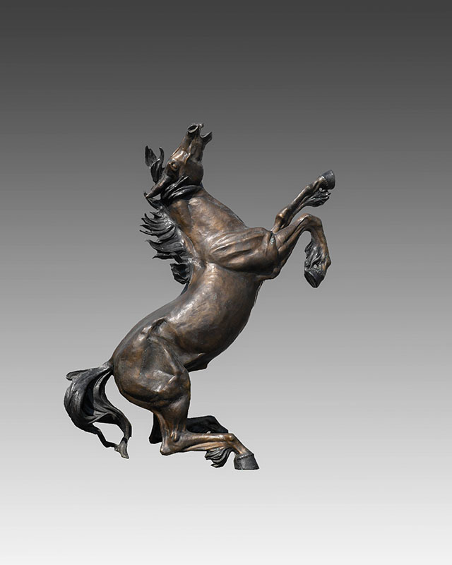 Appraisal: LARGE BRONZE REARING STALLION SCULPTURE '' h signed on the