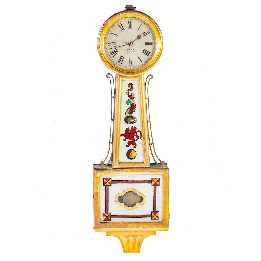 Appraisal: Federal giltwood banjo clock William Goodwin circa s giltwood case