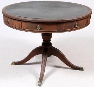 Appraisal: GEORGIAN STYLE CIRCULAR LEATHER TOP DRUM TABLE GEORGIAN STYLE MAHOGANY