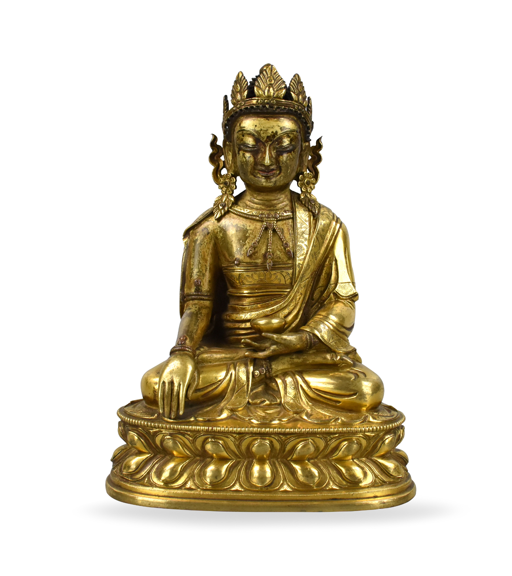 Appraisal: Chinese Qianlong Period splendid gilt bronze Sakyamuni Buddha statue seated