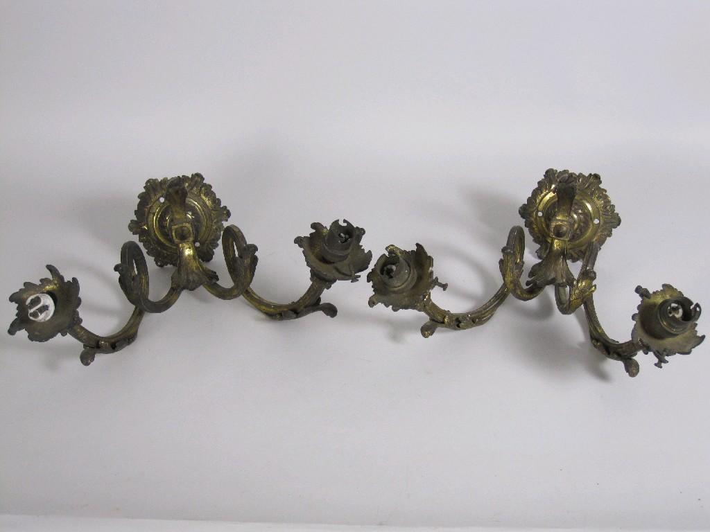 Appraisal: Pair of gilt brass two branch Wall Lights of leafage