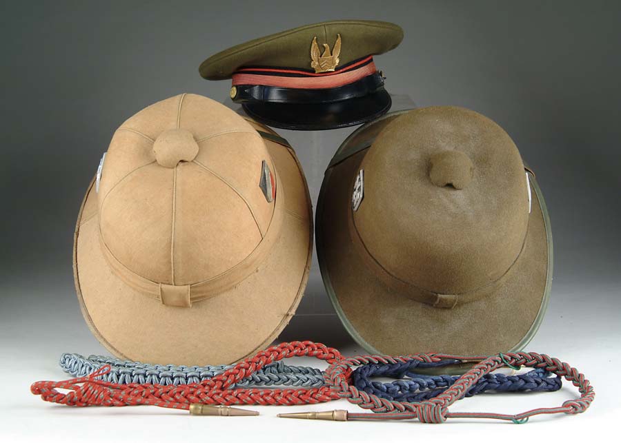 Appraisal: LOT OF HATS AND BRAID Tan Afrika Korps pith helmet