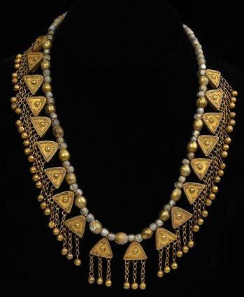 Appraisal: PERSIAN GLASS AND GOLD BEAD NECKLACE in pendants in Provenance