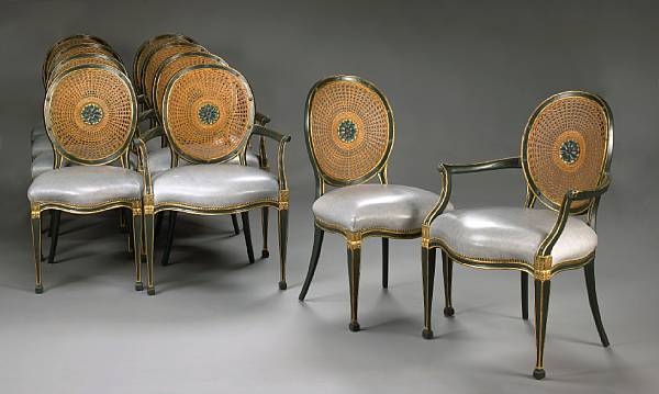 Appraisal: A set of ten Neoclassical style parcel gilt and ebonized