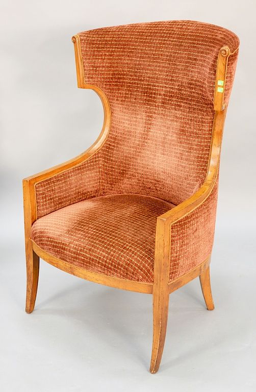 Appraisal: Fruitwood barrel back upholstered chair Fruitwood barrel back upholstered chair