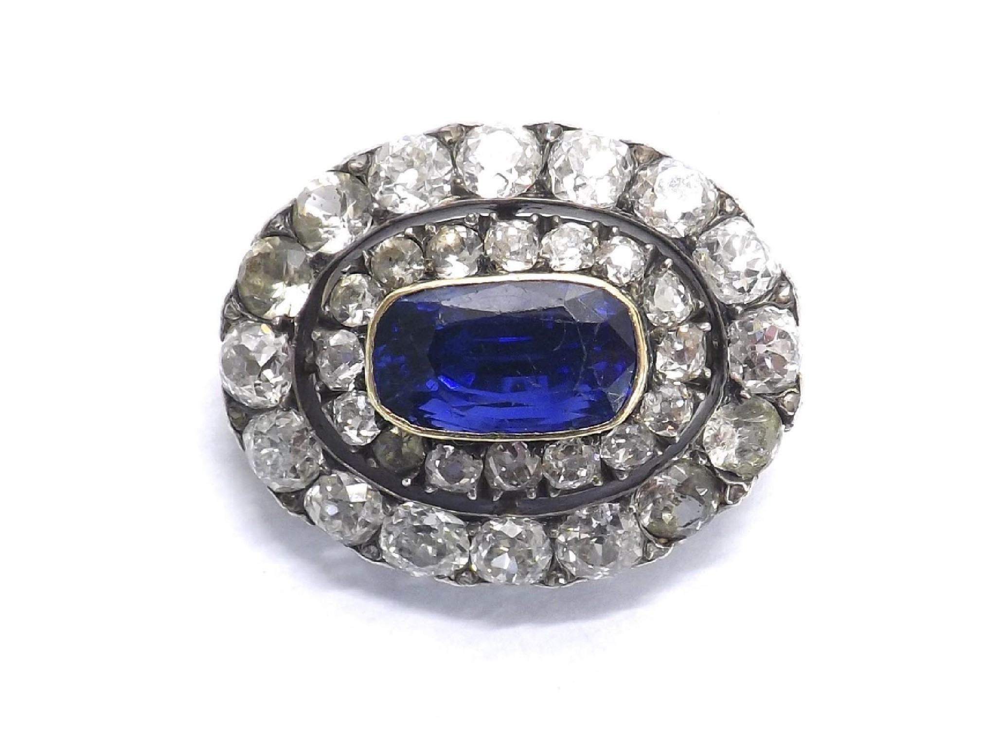 Appraisal: Good sapphire and diamond oval brooch probably Burmese origin the