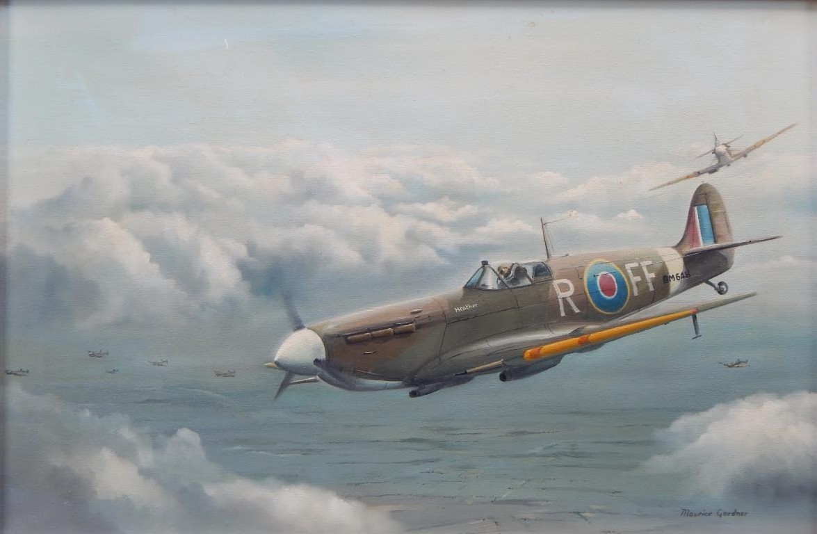 Appraisal: Maurice Gardner thC Spitfires escorting bombers below oil on canvas