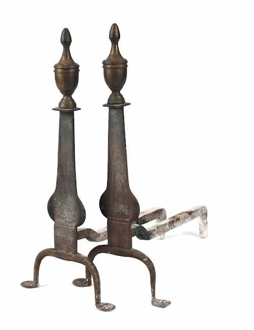 Appraisal: Pair of Philadelphia knife blade andirons ca with urn finials