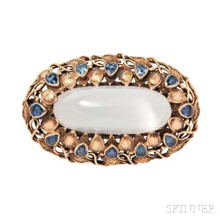 Appraisal: Arts and Crafts kt Gold Moonstone and Sapphire Brooch set