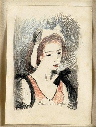 Appraisal: ATTRIBUTED TO MARIE LAURENCIN - UNTITLED PORTRAIT OF A YOUNG