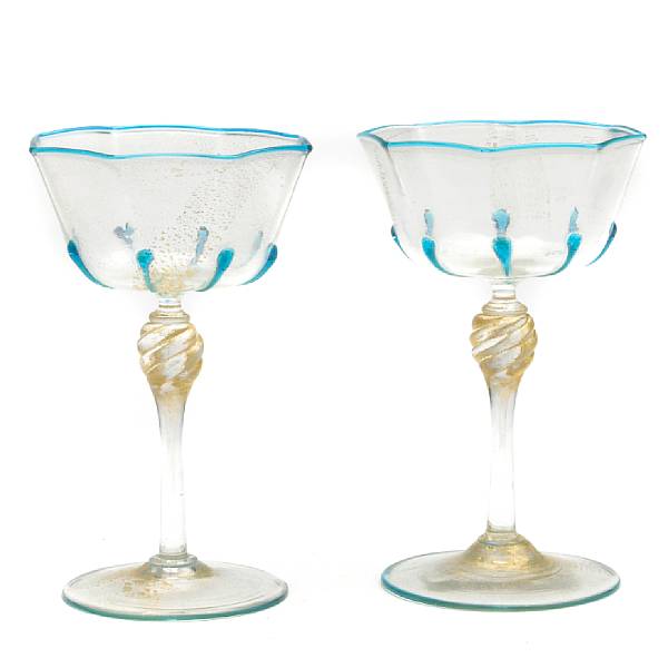 Appraisal: A set of eight Venetian glass stemmed wine glasses with