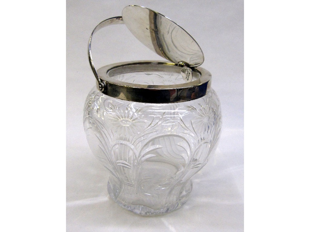 Appraisal: Silver mounted cut glass biscuit barrel Birmingham