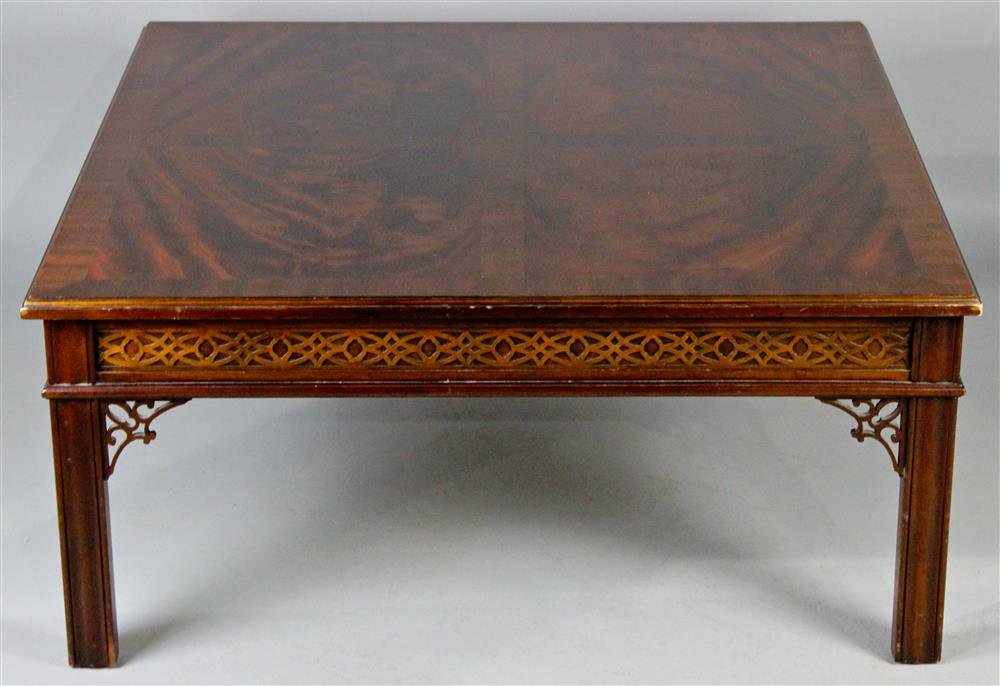 Appraisal: BAKER MAHOGANY CHINESE CHIPPENDALE STYLE COFFEE TABLE having a square