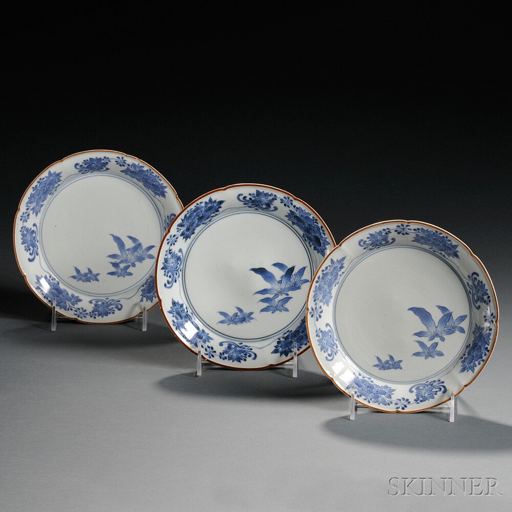 Appraisal: Three Blue and White Arita Dishes Japan th century eight-lobed