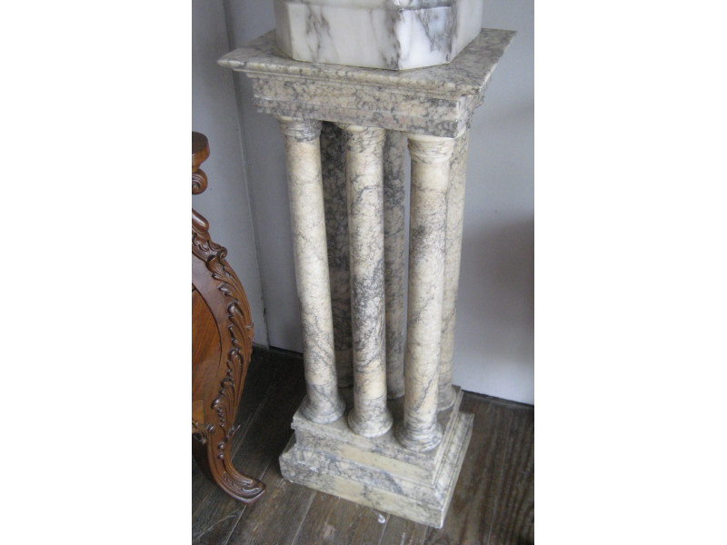 Appraisal: CONTINENTAL GREY VEINED WHITE MARBLE PEDESTAL Rectangular top rests above