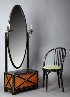 Appraisal: French Art Deco Ebonized Dressing Table early t French Art