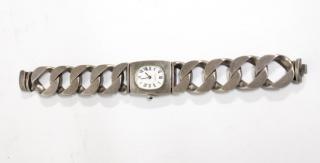 Appraisal: Jean Perret Swiss Silver Wrist Watch Chain An oval dial